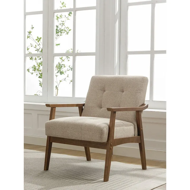 Galina Fabric Accent Chair with Rubberwood Legs