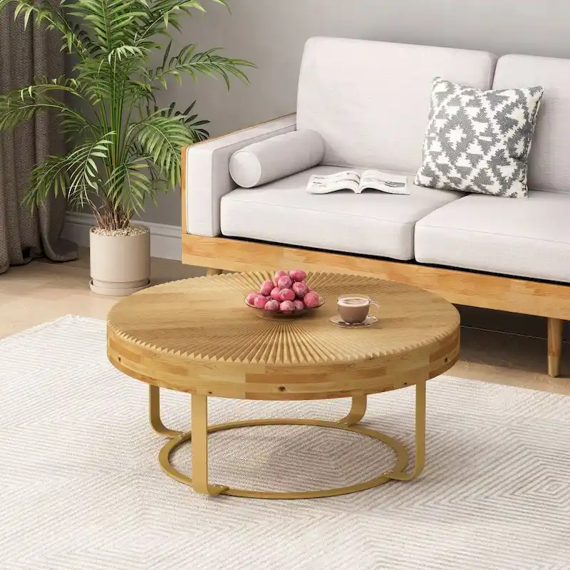 Modern Round Wooden Carving Pattern Coffee Table