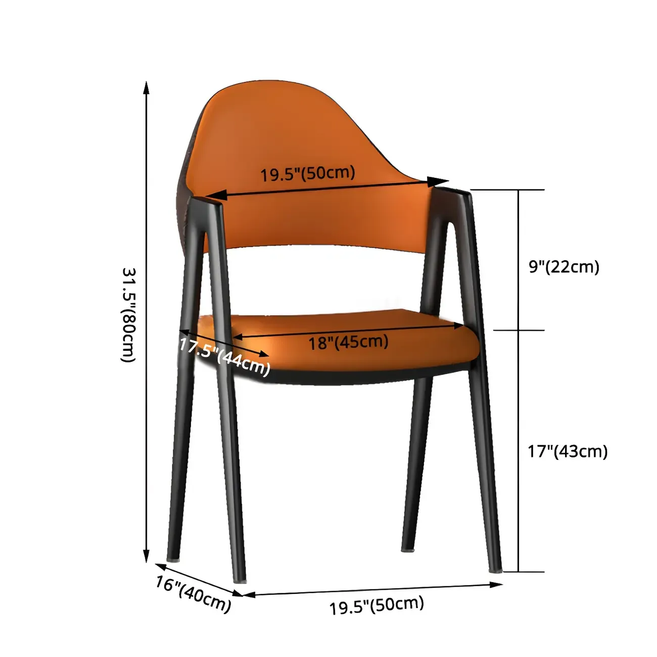 Modern Leather Curved Open Back Arm Dining Chair