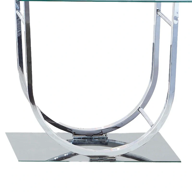 Tempered Glass Top End Table with U Shape Metal Frame, Chrome and Clear