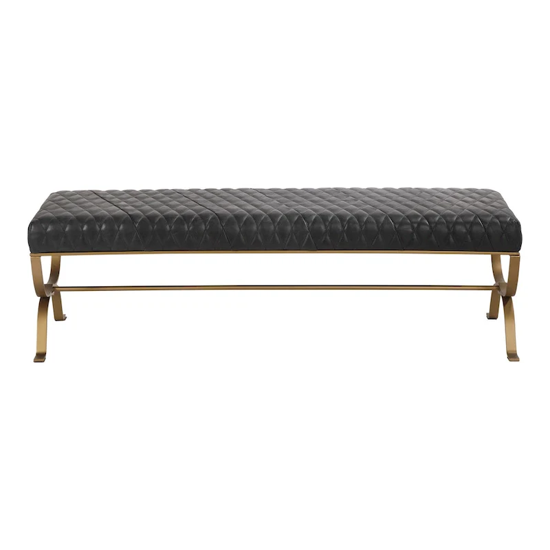 Aurelle Home Modern Leather and Brass Iron Bench