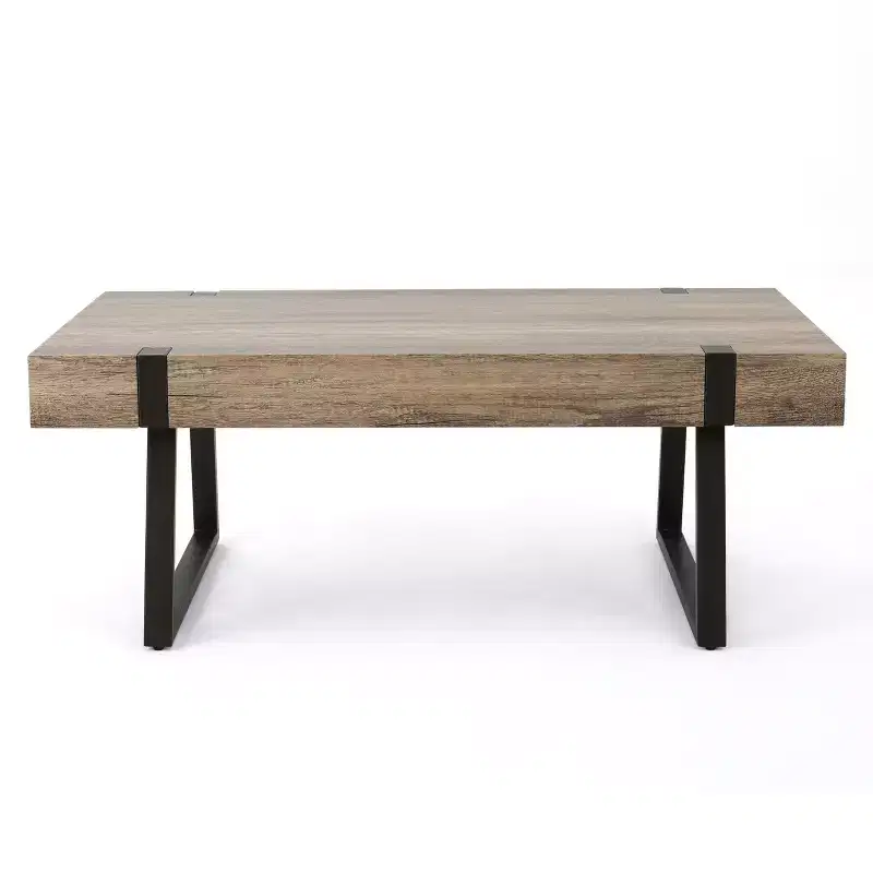 43W Industrial Coffee Table Cocktail Table Center Table with Thick Top, Canyon Grey-ModernLuxe