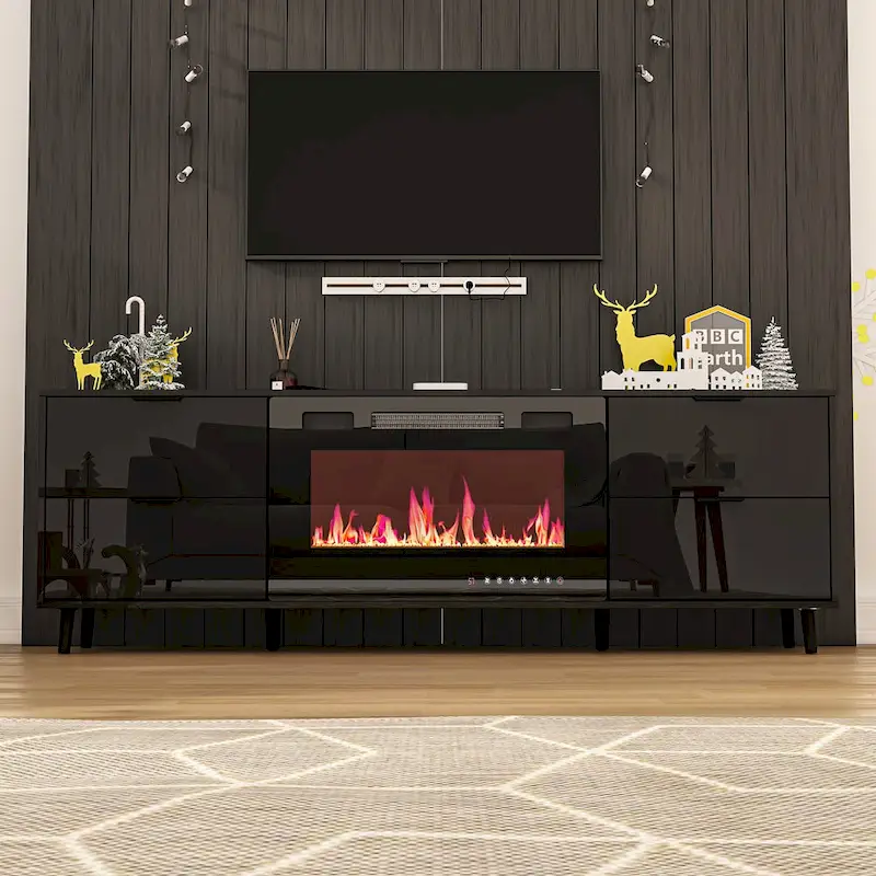 30 Recessed Electric Fireplace High Glossy TV Stand Combo Fireplace