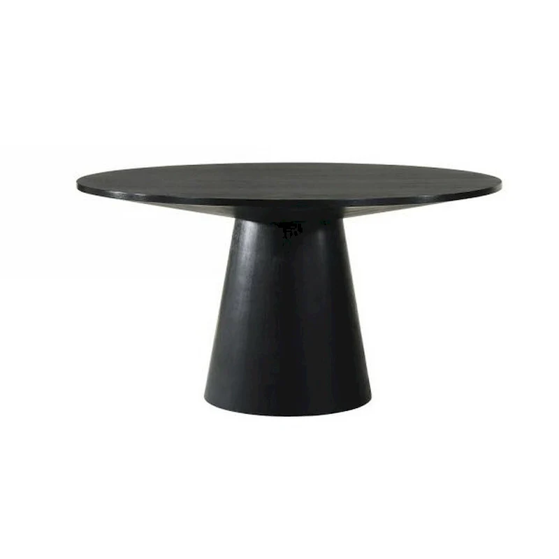 59-Inch Dining Table — Round Top, Pedestal Base, Rubberwood, Black