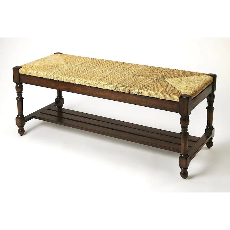 Butler Heritage Wood Bench with Woven Rope Seat