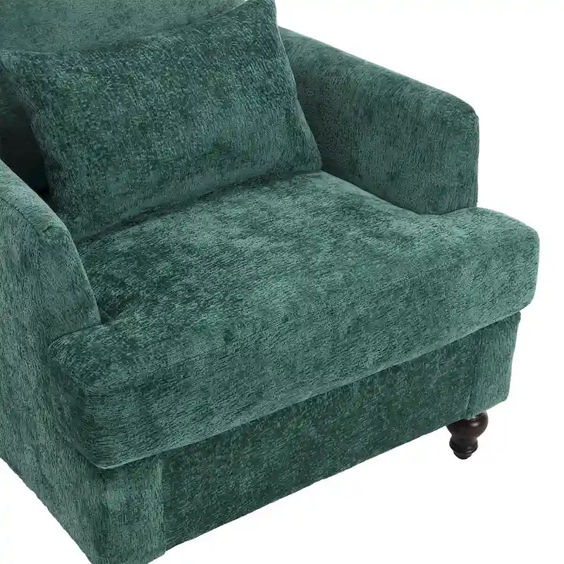 Chenille Single Sofa Chair, Upholstered Accent Chair with Soft Pillow, Mid Century Modern Reading Armchair