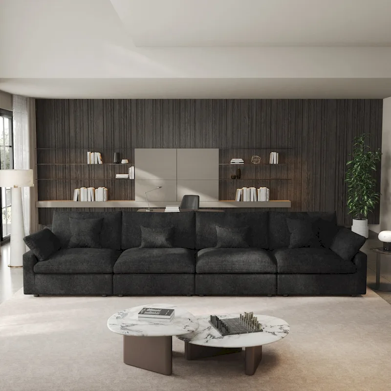 Classic Modern Linen Sectional Modular Sofa 4-Seater Down Filled Cloud Couch with Cushions