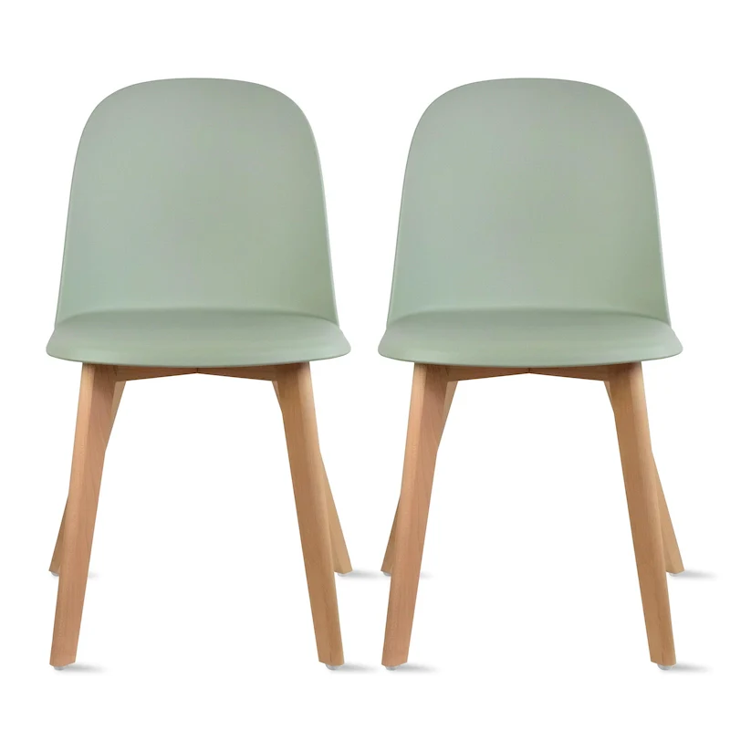 Set of 2 Dining Side Chair with Back Armless Plastic Seat Wooden Legs Kitchen Desk Task Computer