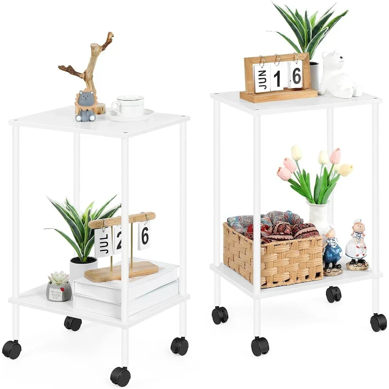 2-Tier Side Table with Wheels