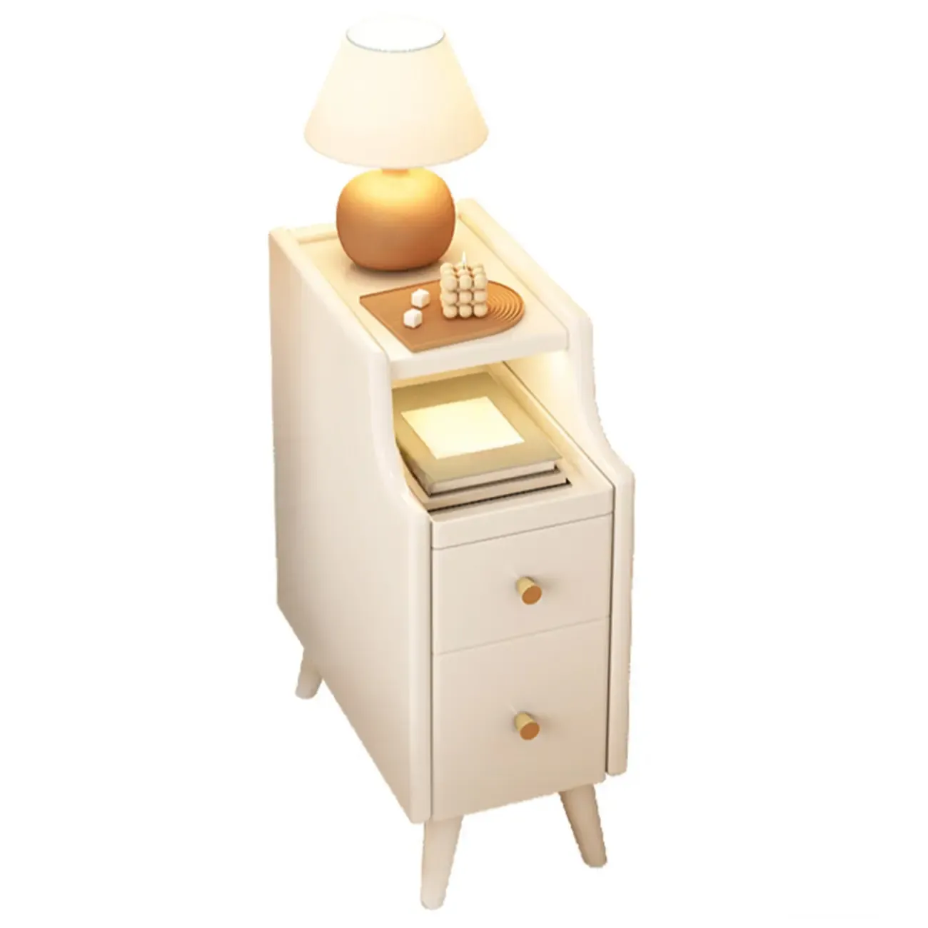 White Wood Narrow Nightstands with Drawers