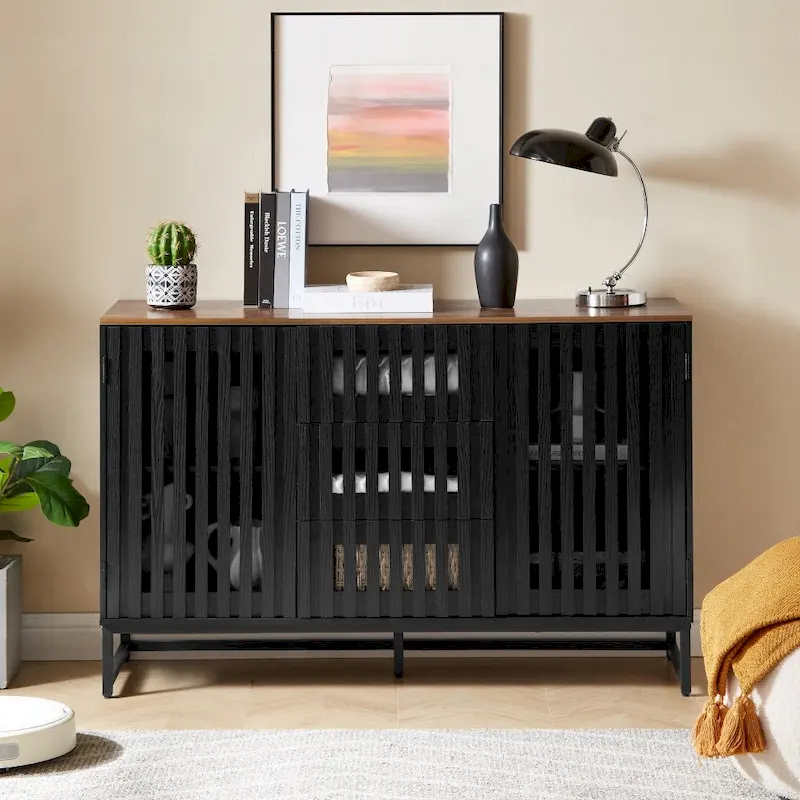 Modern Storage Cabinet with 3 Drawer and 4 Shelves for Living Room, Bedroom