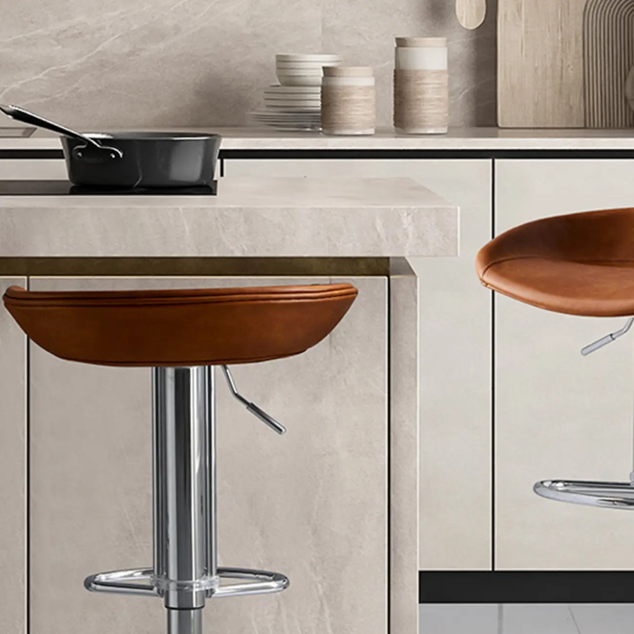 Adjustable Black Leather Saddle Swivel Bar Stools