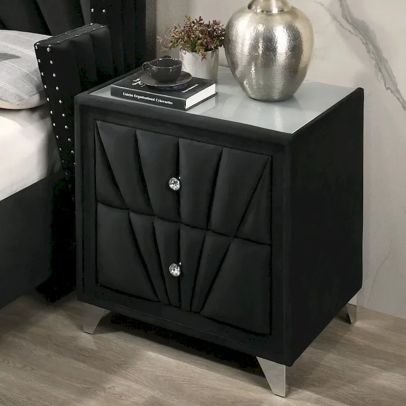 Ambrosia Glam Black Fabric Upholstered Nailhead 5-Piece Panel Bedroom Set by Furniture of America