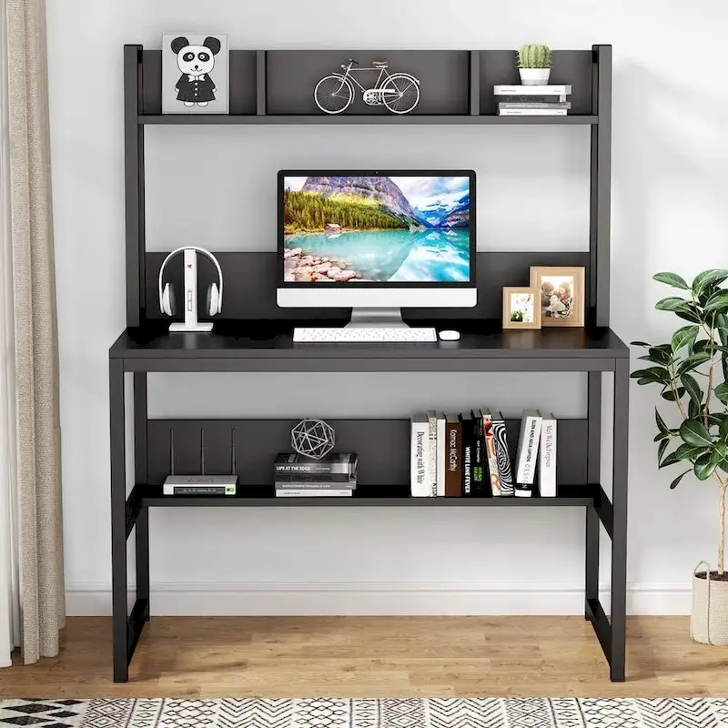 Computer Desk, Home Office Desk Study Desk with Hutch and Shelves