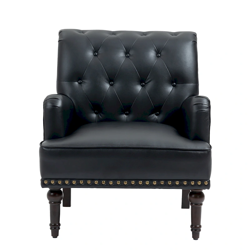 Tufted Vegan Leather Accent Chairs Armchairs with Nailhead Trim