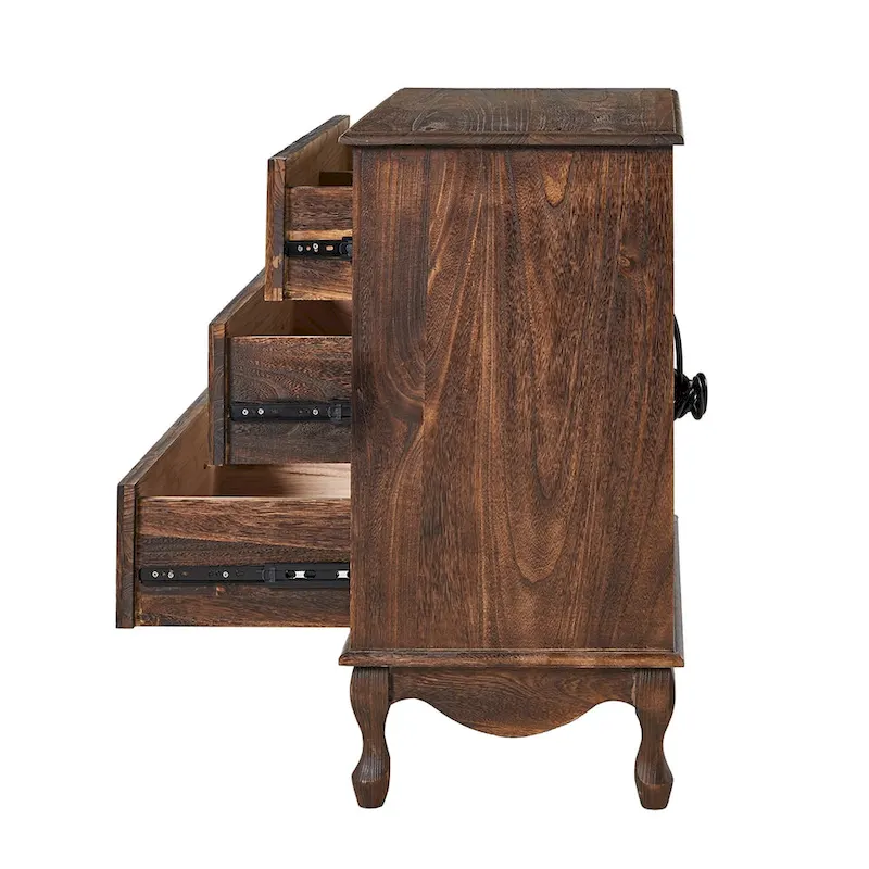 Farmhouse 30Tall Distressed 3-Drawer Nightstand With Solid Wood Legs and Adjustable Feet