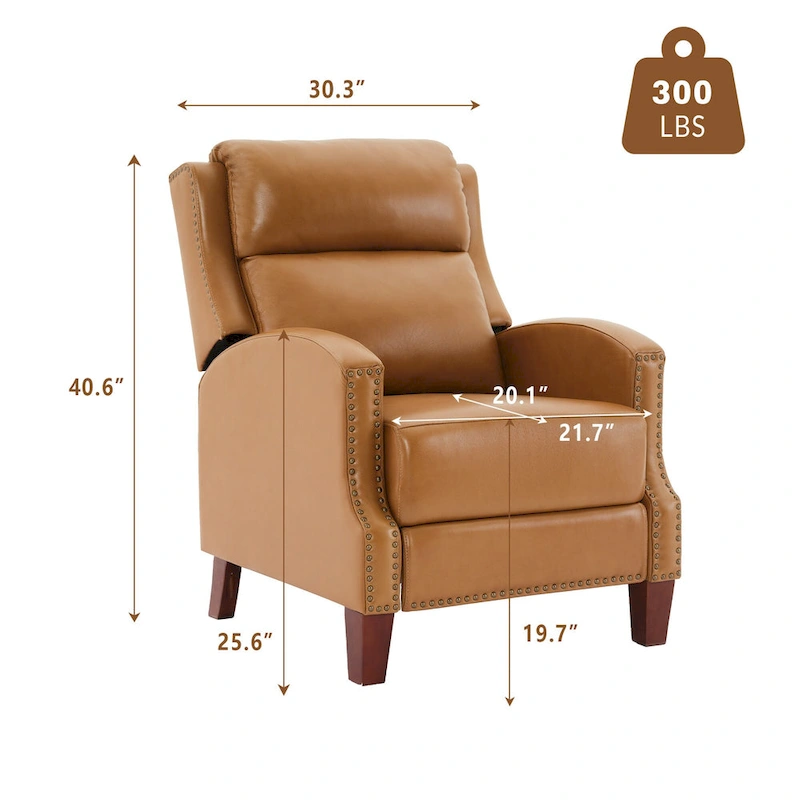 Genuine Leather Pushback Recliner with Multi-Angle Seat Back and Solid Wood Legs