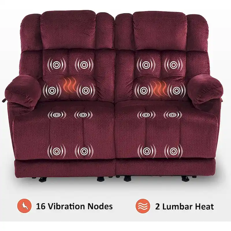 Power Reclining Loveseat, Red/Grey/Beige/Blue/Brown, Heat & Massage, Seats 2