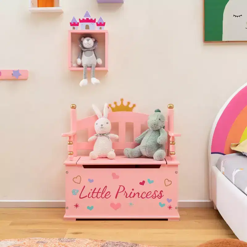 Pink Crown Kids Storage Bench – Single Seat