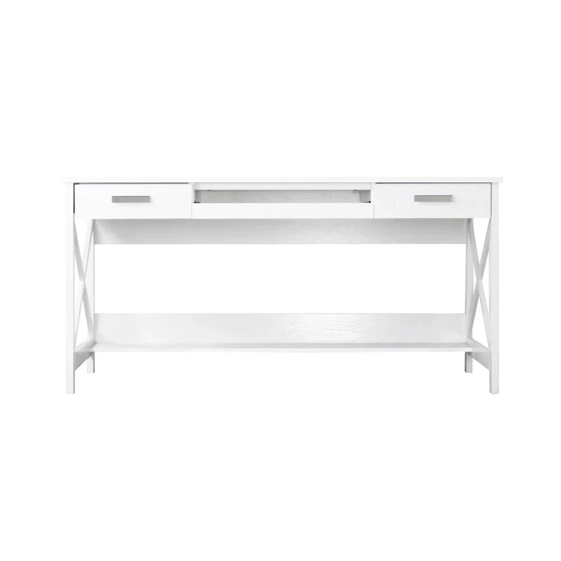 59.5-Inch Modern Farmhouse Writing Desk with Two Drawers, Home Office Wood Desk