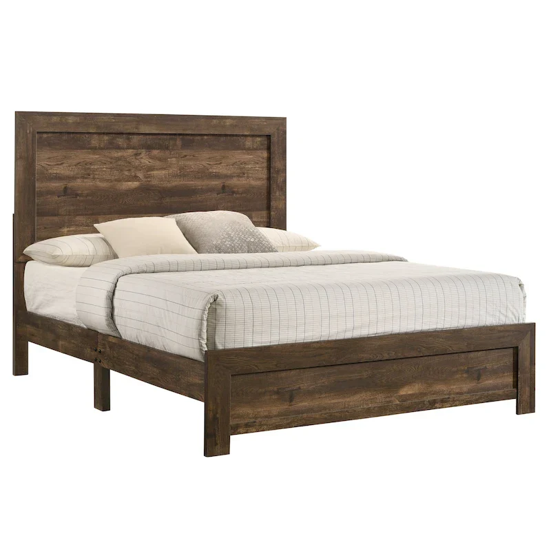 Furniture  Rustic Walnut Panel Wood Bed