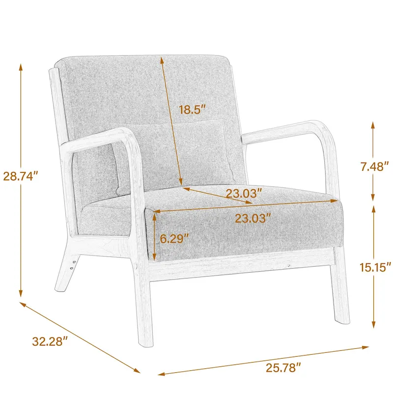 Mid-Century Modern Fabric Upholstered Wood Arm Chair