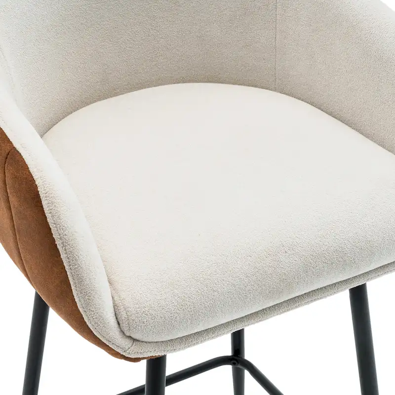 Roomfitters 26.5 Modern Upholstered Counter Stools, Set of 2 Bar Height Chairs with Metal Legs and Cushioned Seat, Beige+Brown