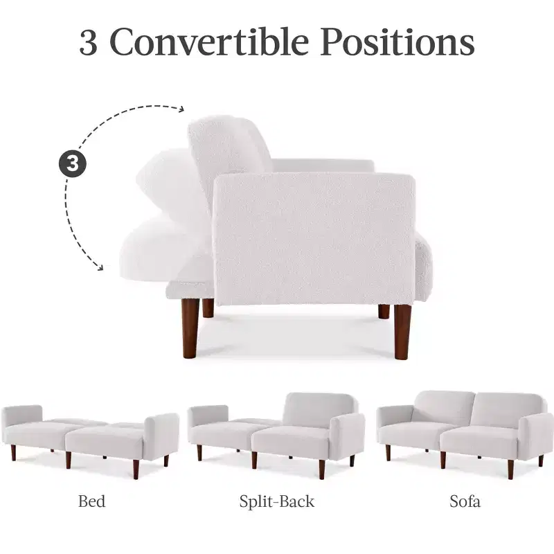 Best Choice Products Curved Convertible Futon, Boucle Fabric Split-Back Sleeper Bed
