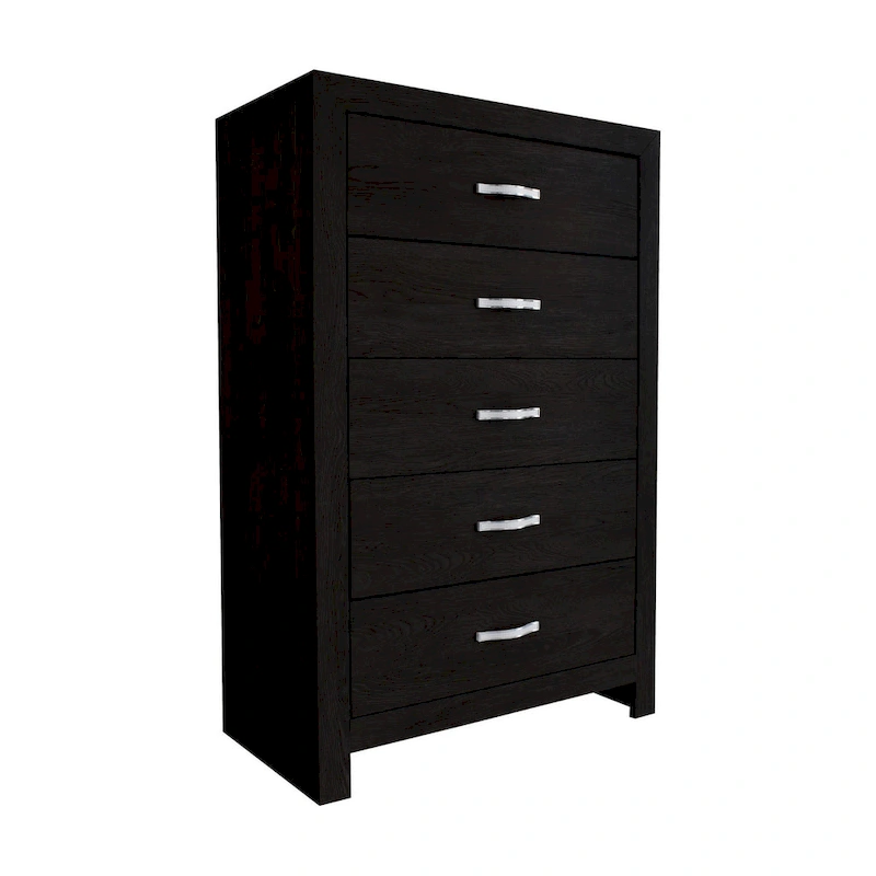 Ancy 48 Inch Tall 5 Drawer Dresser Chest, Faux Diamond Inlay Handles, Black