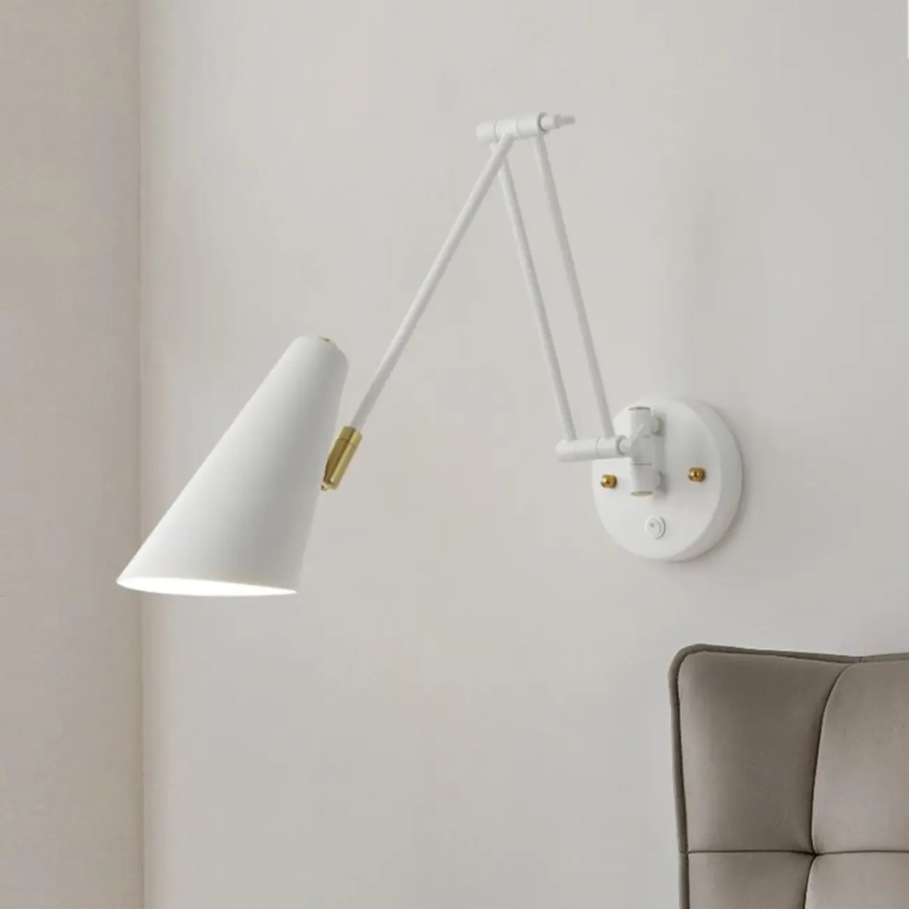 Modern White Metal Adjustable Swing Arm Wall Light