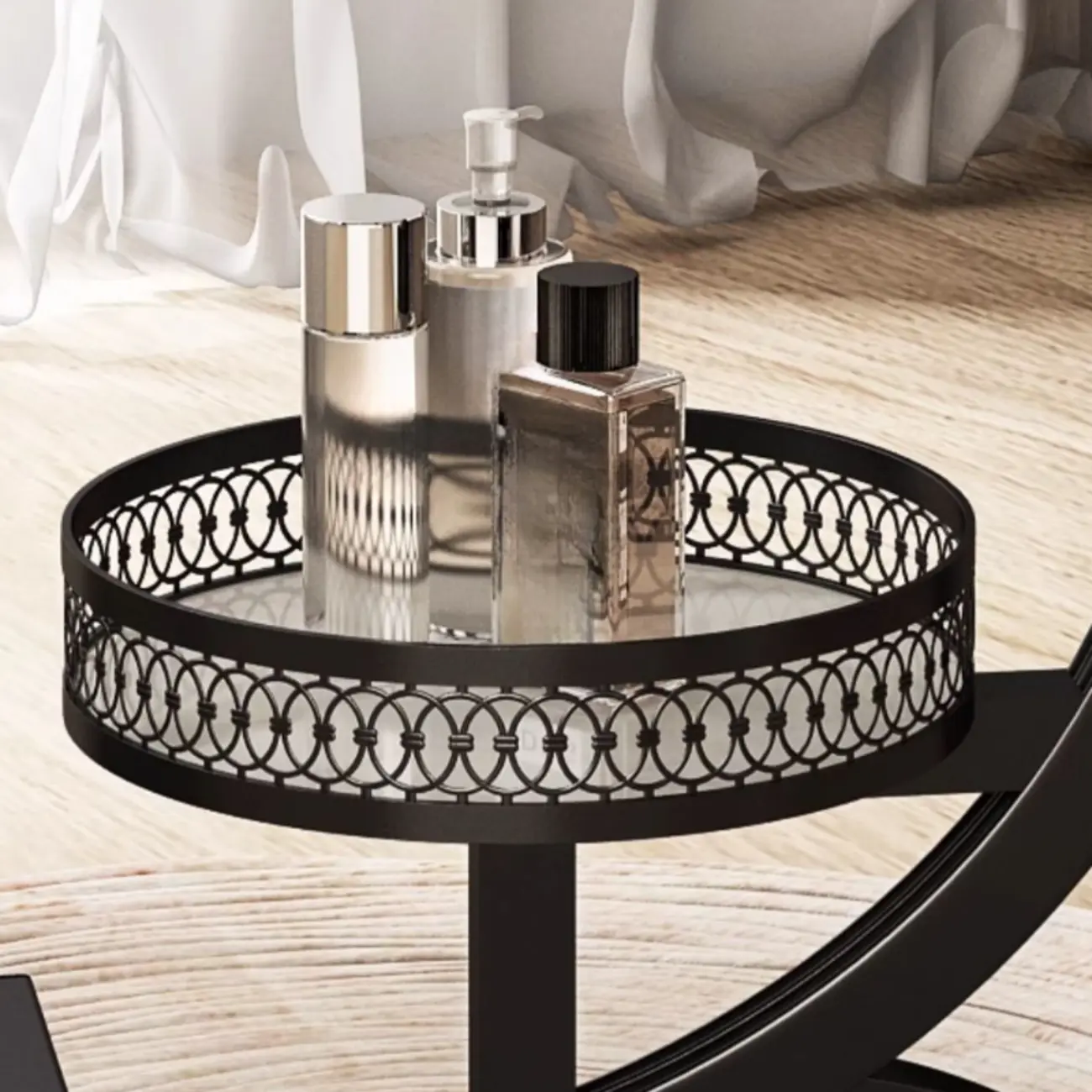 Glam Stone Top Metal Base C-Shape Side Table