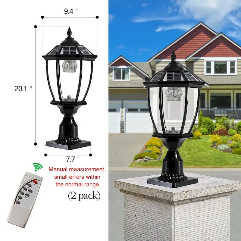 Solar Column Headlights With Dimmable LED(2 pack) - 9.45 L * 9.45 W * 20.08 H