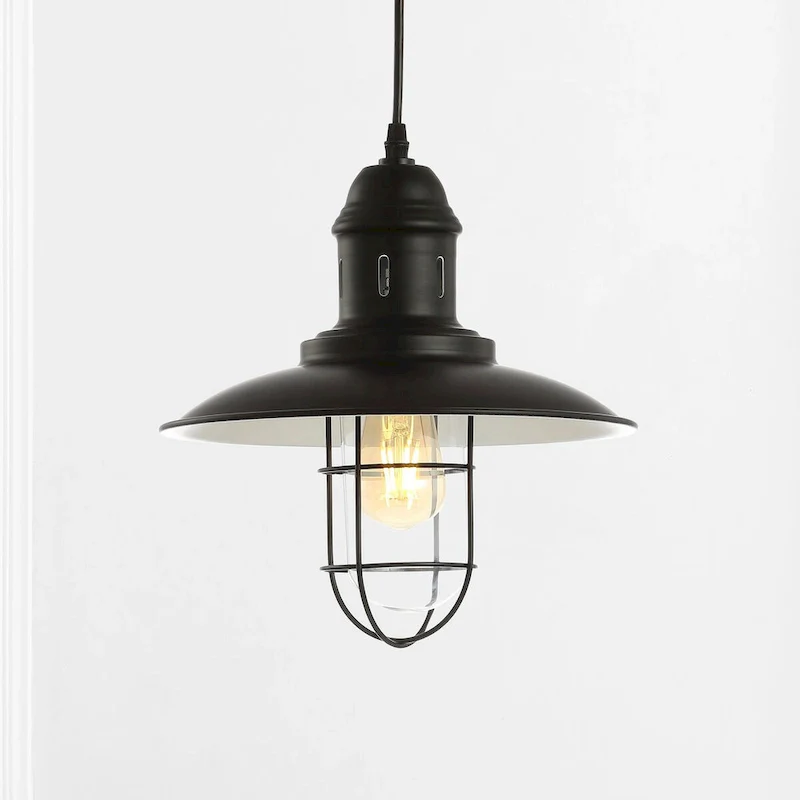 Deere 12  Adjustable Iron/Glass Cage Light LED Kitchen Pendant, Black by JONATHAN Y