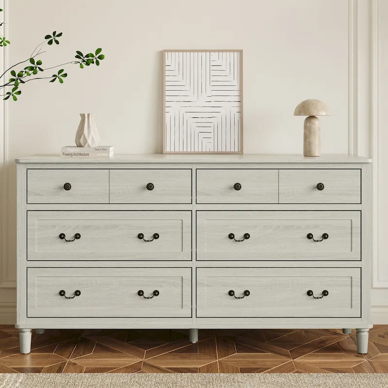 Extra Large 6 Drawer Dresser, Light Grey