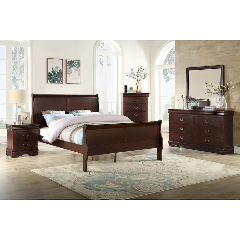 Lillie 6 Piece Cherry Sleigh Bedroom Set