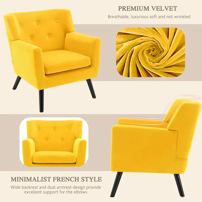 Velvet Upholstered Armchair Tufted Accent Chair, Set of 2 - 30.71H x 28.35 W x 27.56D