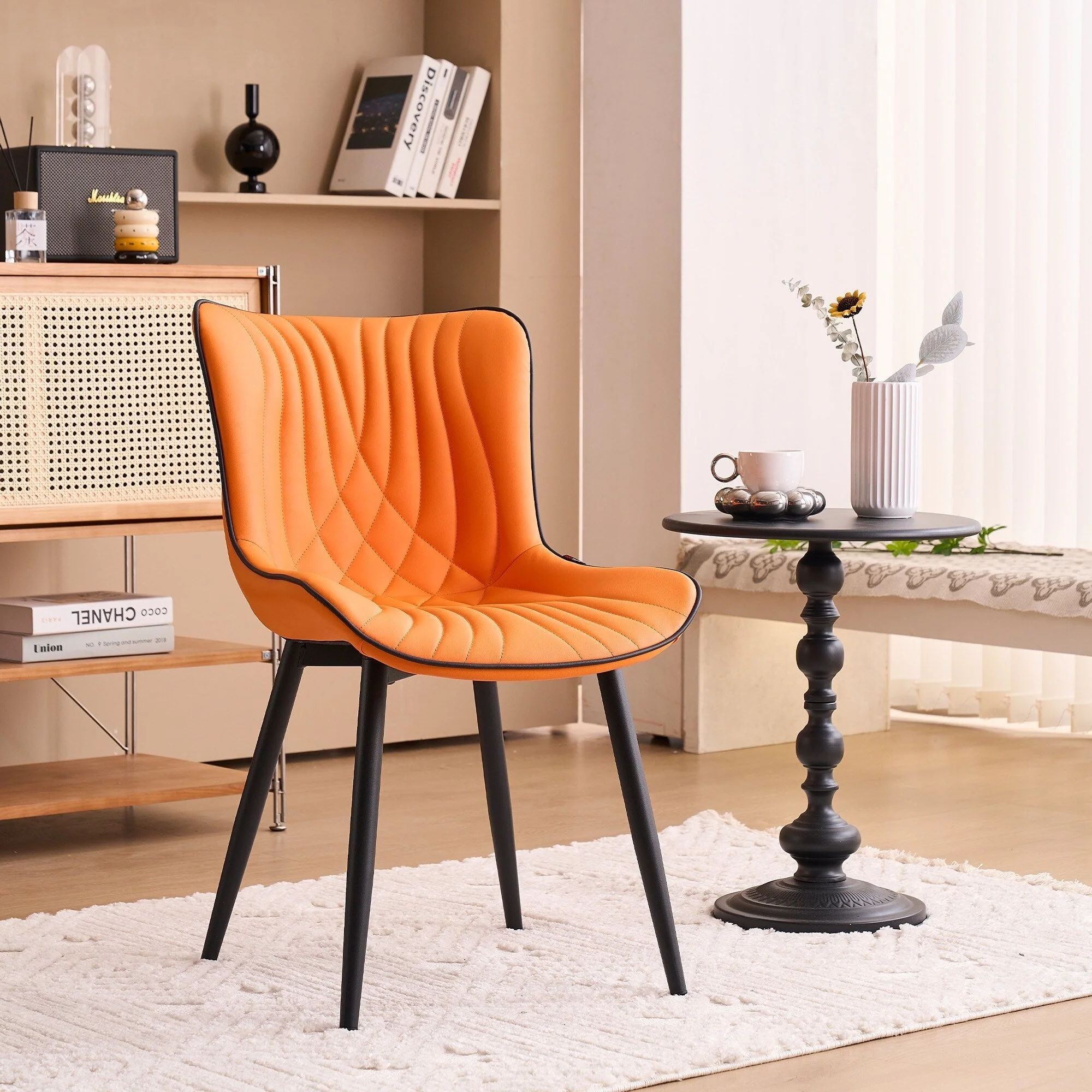 Modern Upholstered Leather Armless Dining Chairs Set of 2