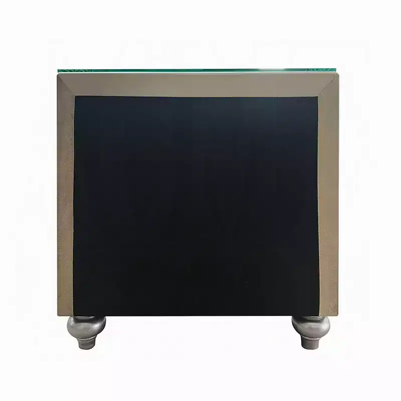 Beige Velvet Upholstered 2-Drawer Nightstand with Glass Top