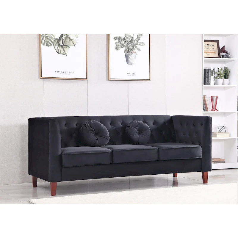 US PRIDE FURNITURE Velvet Classic Chesterfield Sofa with Wood legs