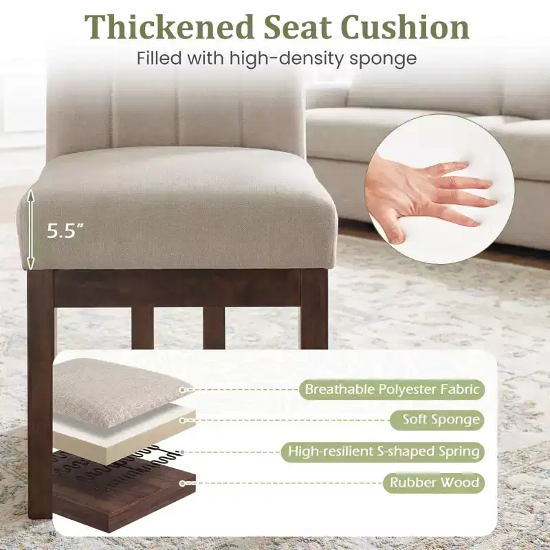 Beige+Gray / Walnut Farmhouse Upholstered Dining Chair, Armless, 2/4 PCS