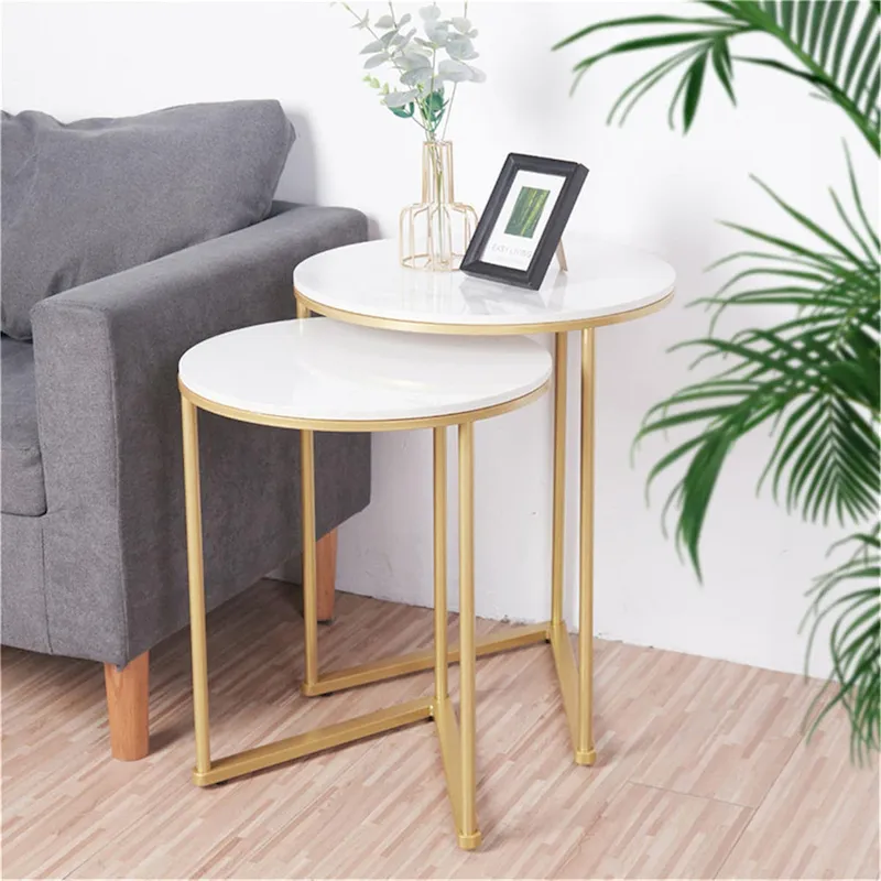 Set of 2 Round Nesting Coffee Side Table  Accent End Table