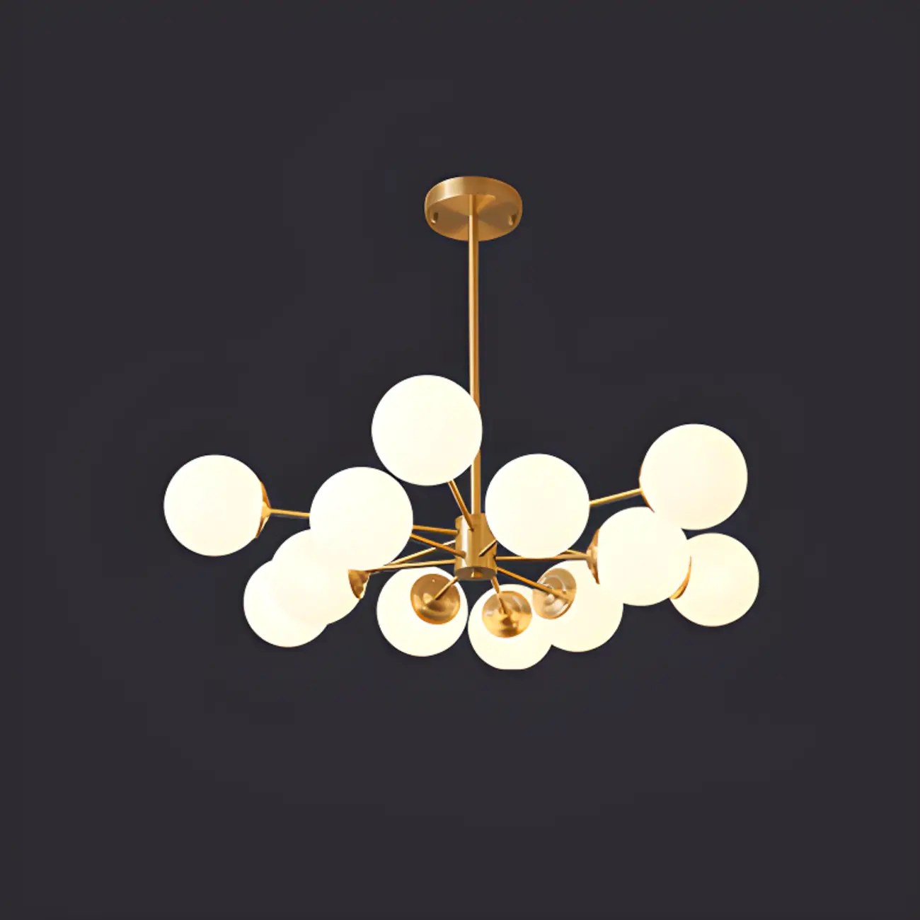 Modern Gold Sputnik Chandelier with White Glass Globe