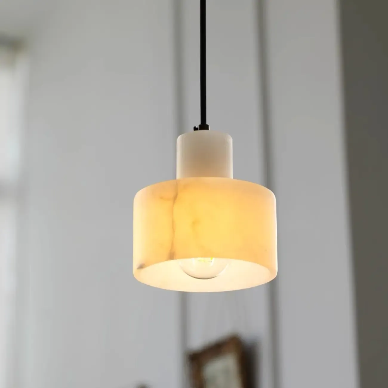 Modern Cylinder White Stone Hanging Pendant Light