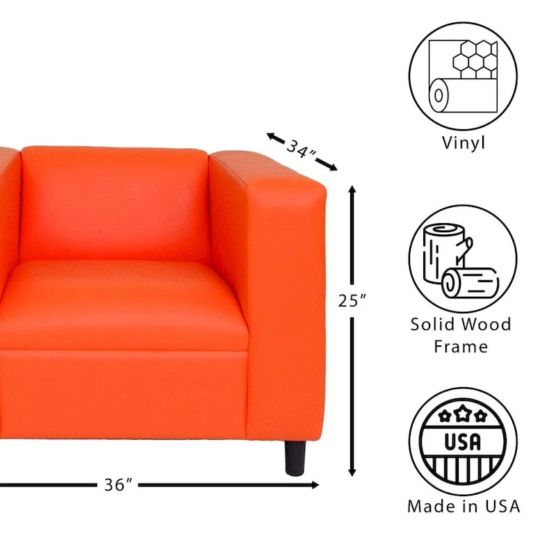 Coast to Coast Sofas Mid Century Modern Sofa Chair Faux Leather Solid Wood Frame Upholstered