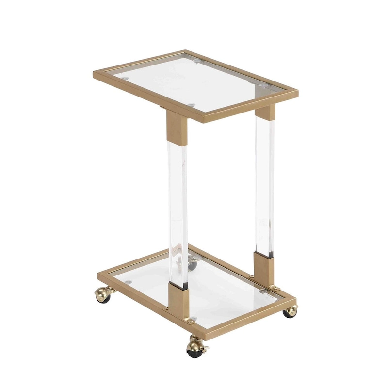 Glass Side Table, Acrylic End Table, Glass Top C Shape Square Table with Metal Base