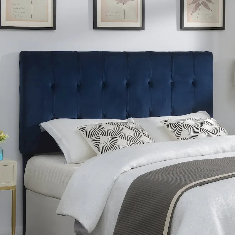 Steve Silver Roseau Navy Blue Velvet Queen Upholstered Headboard