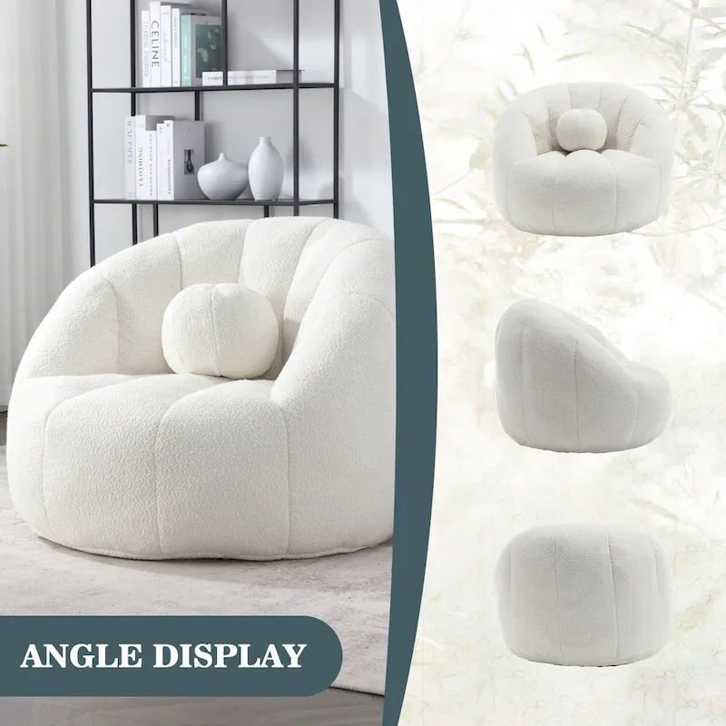 HOMEFUN Boucle Upholstered Round Lazy Cozy Bean Bag Chair With a Pillow