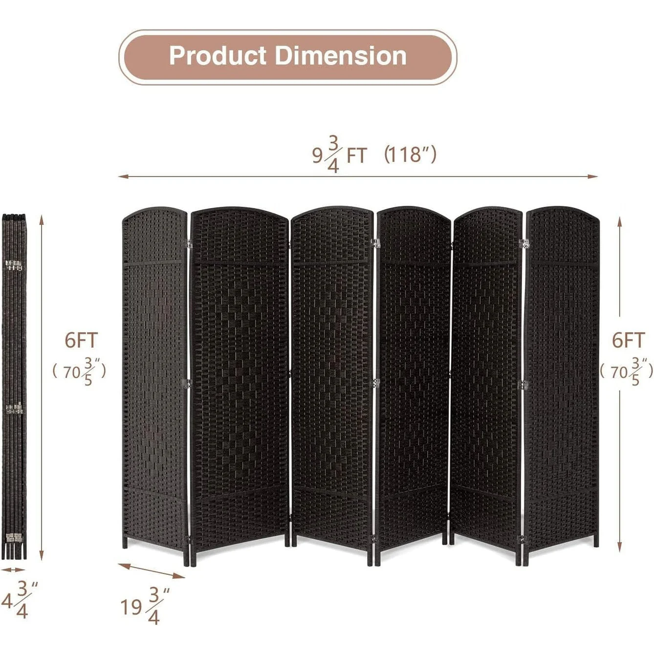 Room Divider 6 FT Tall Weave Fiber Freestanding Privacy Screen Folding Screen