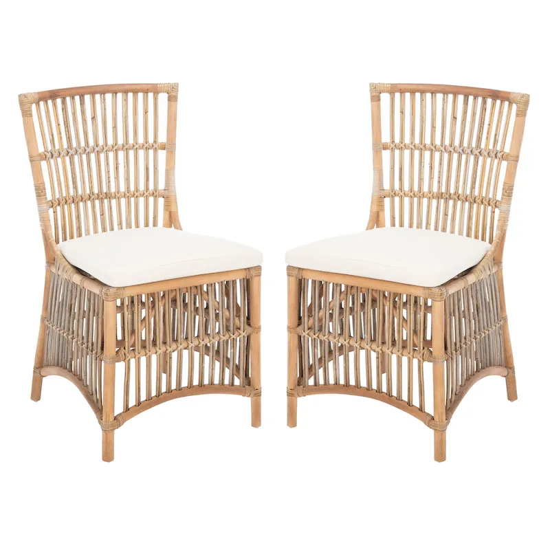 SAFAVIEH Patty Rattan Accent Chair with Cushion (Set of 2) - 19.7 W x 22.1 L x 35.4 H - 20Wx22Dx35H
