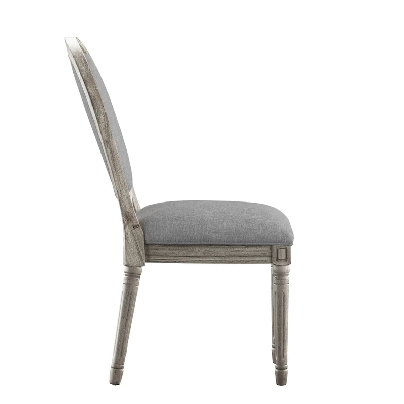 Round Linen and Wood Dining Chairs Set of 2, Artisan Style Upholstered Side Chairs